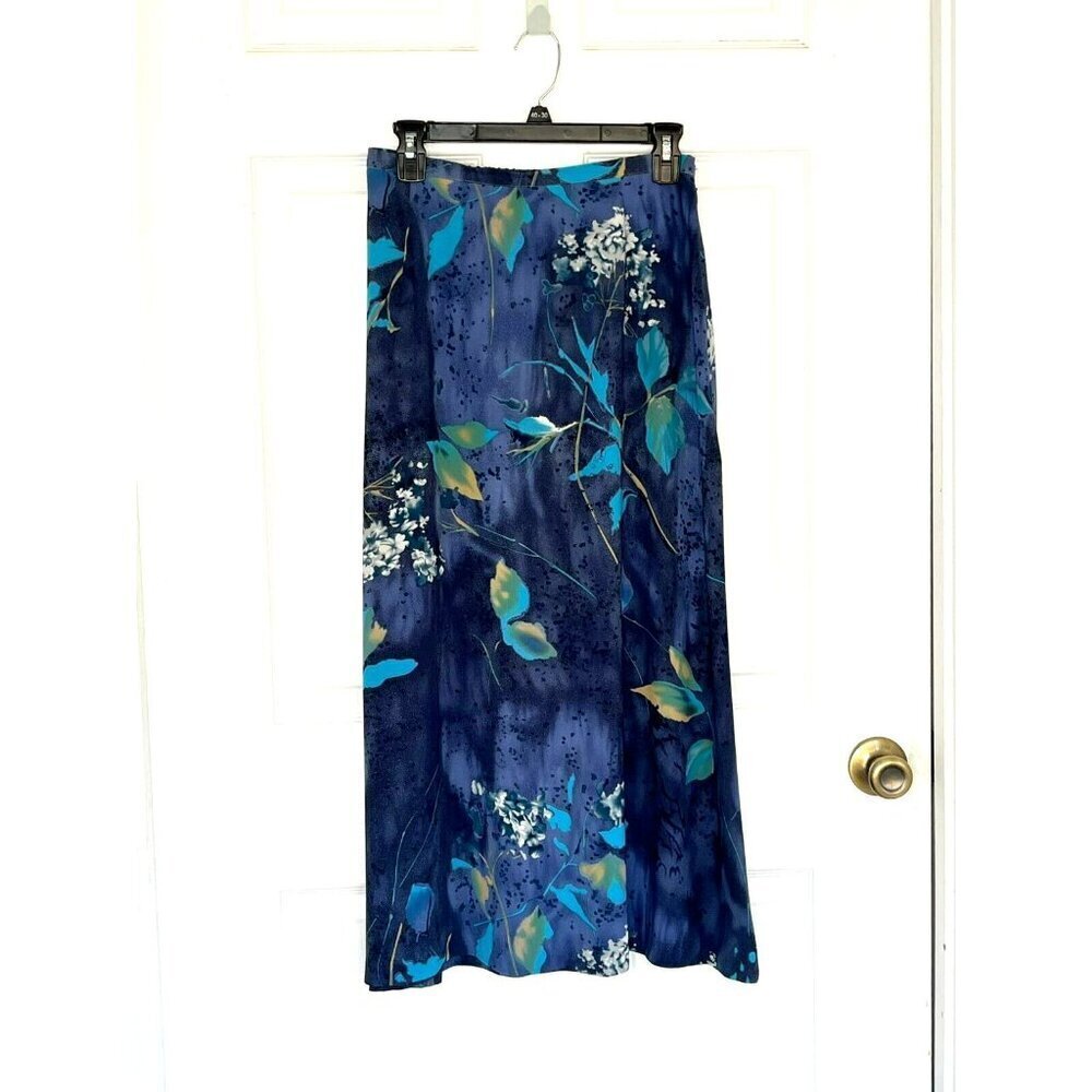 Maxi Skirt sz 12 Y2K Dark Floral Fairy Blue made in USA